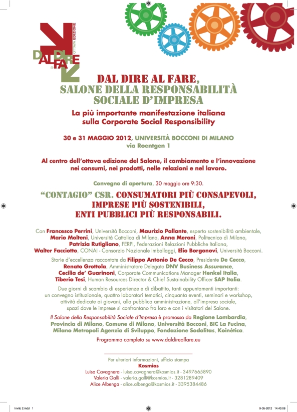 Invito al Convegno d'apertura del Salone Dal Dire al Fare, 30 e 31 maggio a Milano