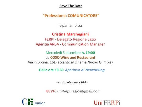 Save the Date! Mercoledì 5 dicembre Aperitivo UniFerpi Lazio -  CRE Junior